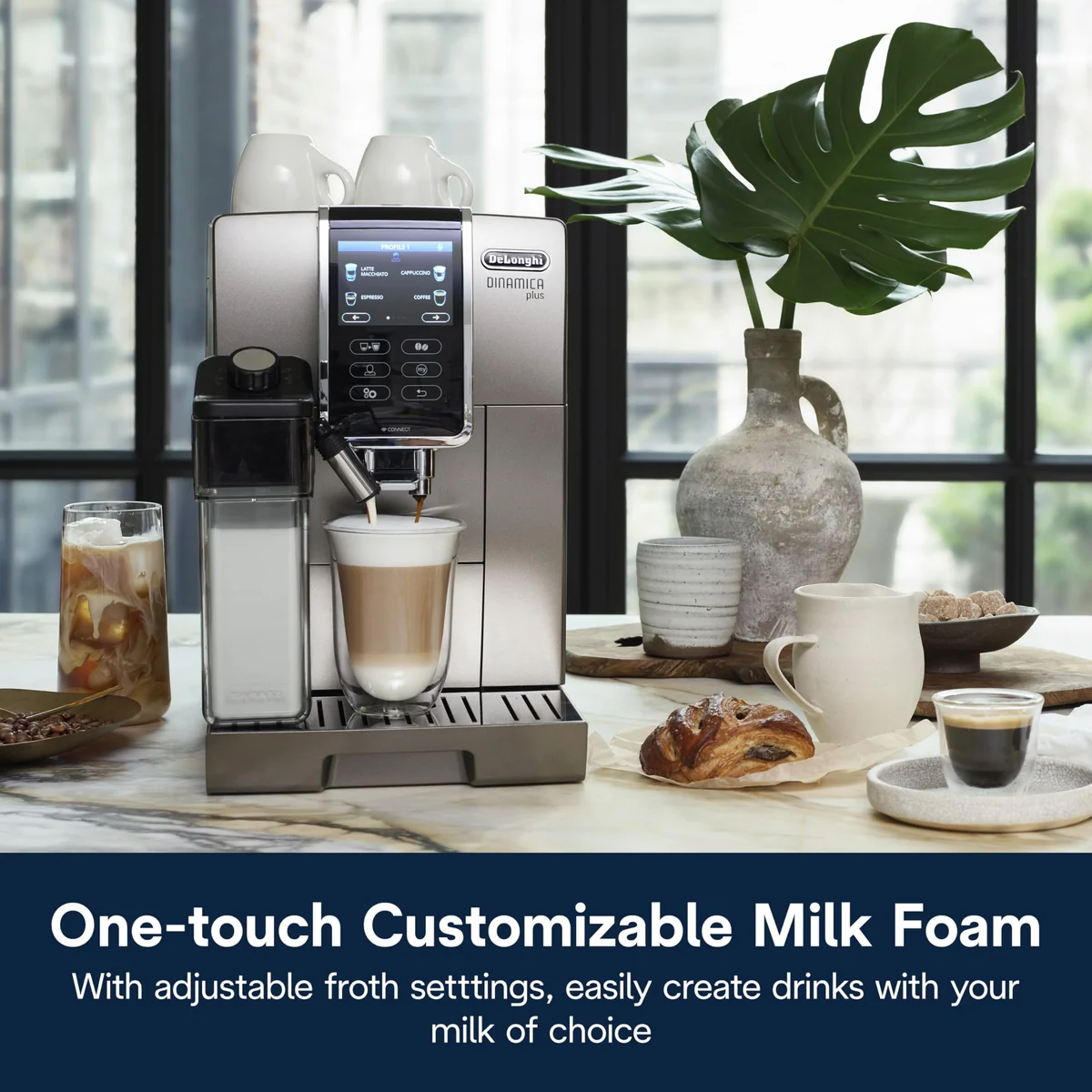 De'Longhi Dinamica Plus Connected Espresso & Coffee Machine with Automatic Milk Frother, 18 Recipes, Built in Grinder, App Compatible, LatteCrema Technology for Ideal Milk Texture, Color Touch Display, view 4