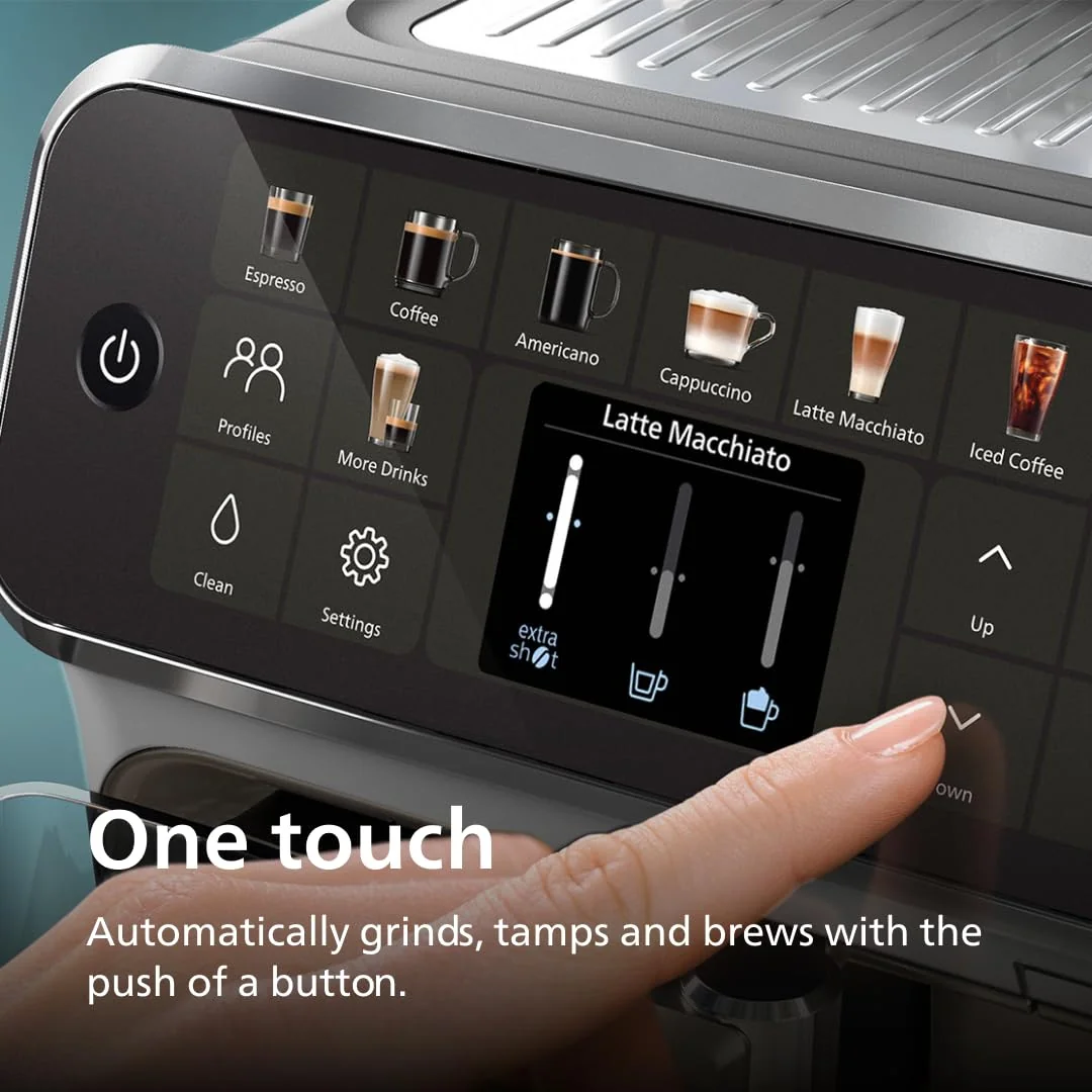 Philips 5500 Series Fully Automatic Espresso Machine - LatteGo Milk System, 20 Coffee Varieties, Intuitive Touch Display, SilentBrew, 100% Ceramic Grinder, AquaClean Filter (Grey Chromed), view 3