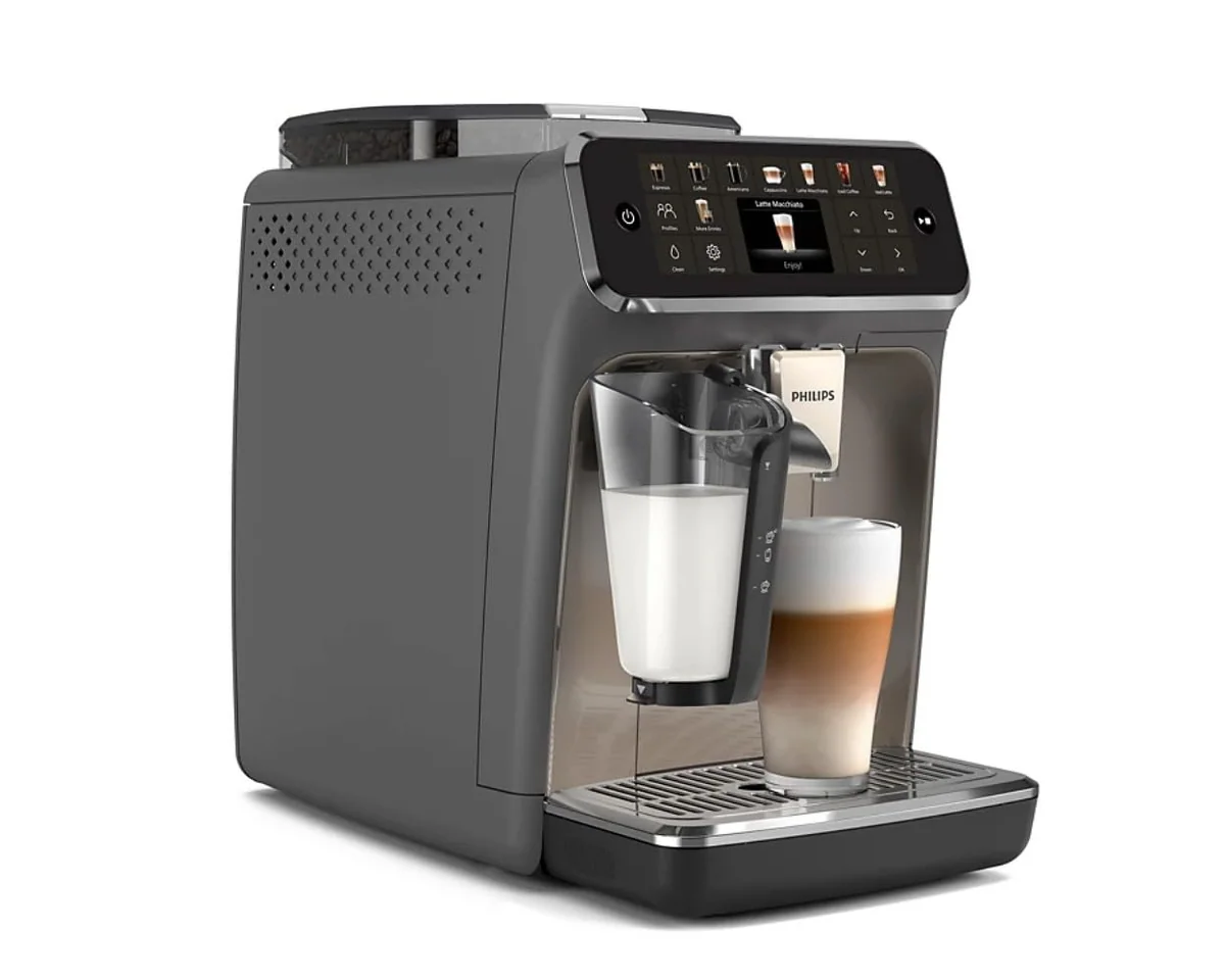 Philips 5500 LatteGo Automatic Espresso Machine - 20 Coffee Varieties, Intuitive Touch Display, SilentBrew, 100% Ceramic Grinder, AquaClean Filter, Grey Chromed (EP5544/90) (Renewed), view 3