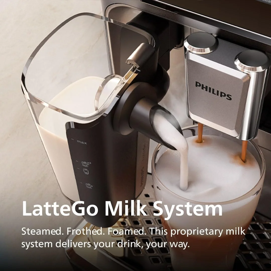 Philips 4400 Series Fully Automatic Espresso Machine – 12 Hot & Iced Coffees, Quick-to-Clean LatteGo Milk System, SilentBrew, QuickStart, Ceramic Grinder, Black Chrome (EP4447/90) (Renewed), view 4