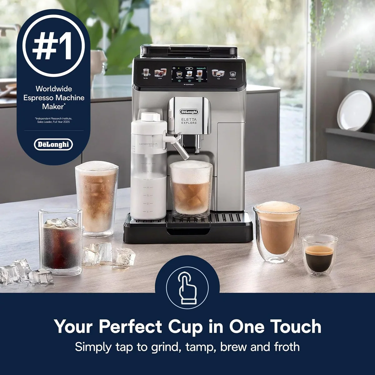 De'Longhi Eletta Explore Espresso Machine with Cold Brew, Hot & Cold Milk Frother - 50+ Recipes, Built in Grinder, Smartphone Compatible with Bean Adapt Technology for Ideal Extraction, 3.8 Pounds rear view