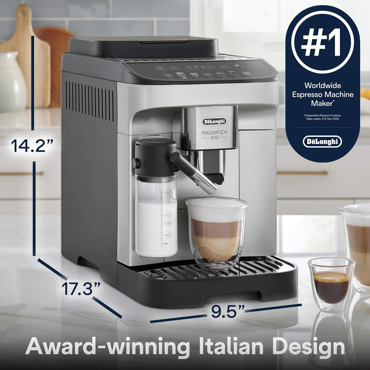 De'Longhi Magnifica Evo Automatic Espresso & Coffee Machine with Auto Milk Frother, Built-in Grinder & Auto-Clean Function - For Latte, Cappuccino, Americano, Iced Coffee, ECAM29084SB , Silver rear view
