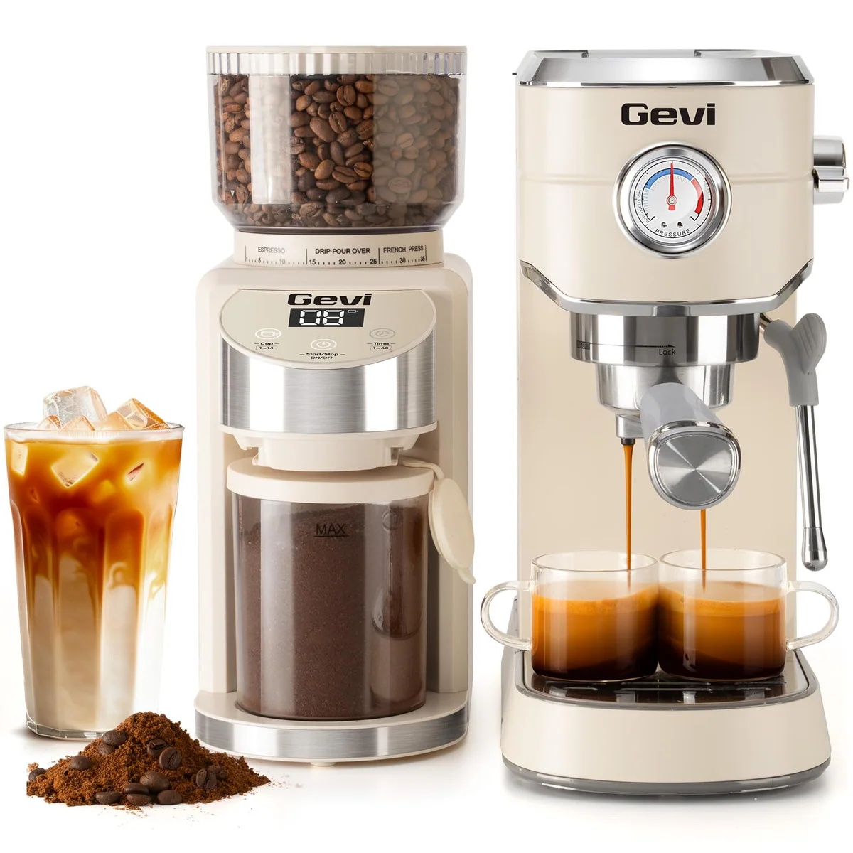 Gevi Espresso Machine 20 Bar with Grinder, Professional Espresso Maker with 35 Precise Grind Settings Burr Coffee Grinders Combos, Super-Automatic Espresso Machines, Ideal for Coffee Lover