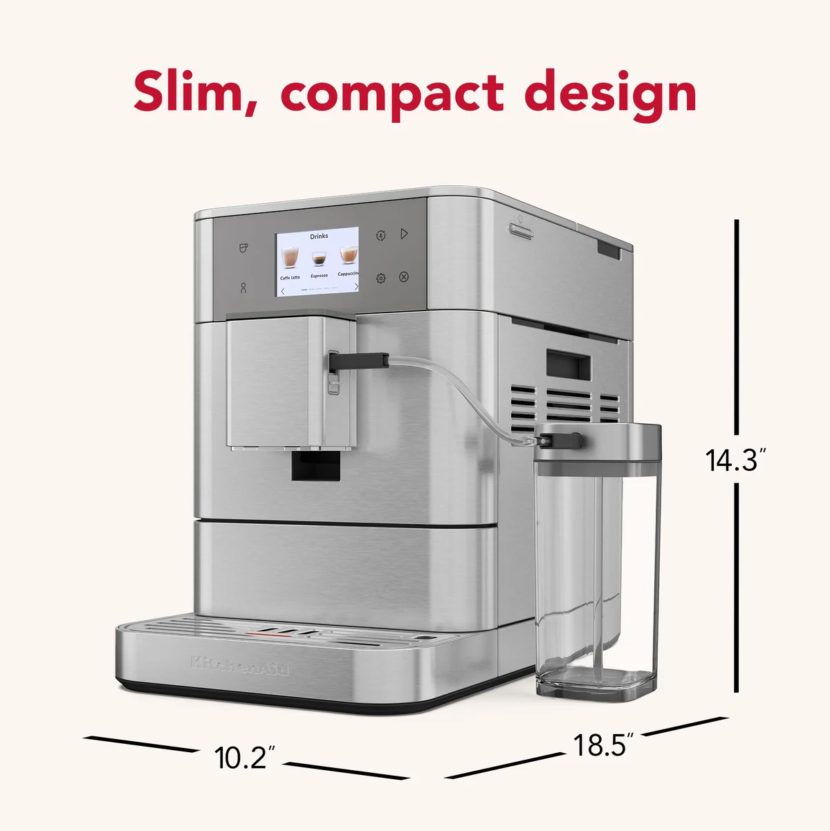 KitchenAid Fully Automatic Espresso Machine KF7 with Milk Attachment, KES8557SX, Stainless Steel rear view