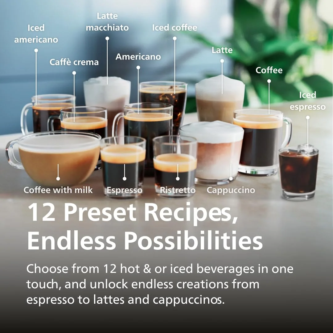 Philips 4400 Series Fully Automatic Espresso Machine – 12 Hot & Iced Coffees, Quick-to-Clean LatteGo Milk System, SilentBrew, QuickStart, Ceramic Grinder, Black Chrome (EP4447/90) rear view